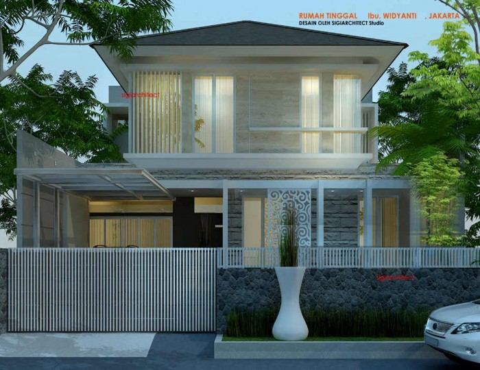 Desain Rumah Batu Alam Indah Tropis Elegan Aksen 2 Gambar