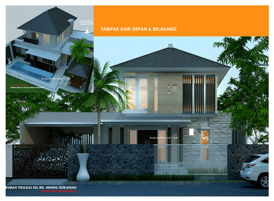 Desain Villa 2 Lantai_Kolam Renang & Gazebo_Aksen Batu Alam