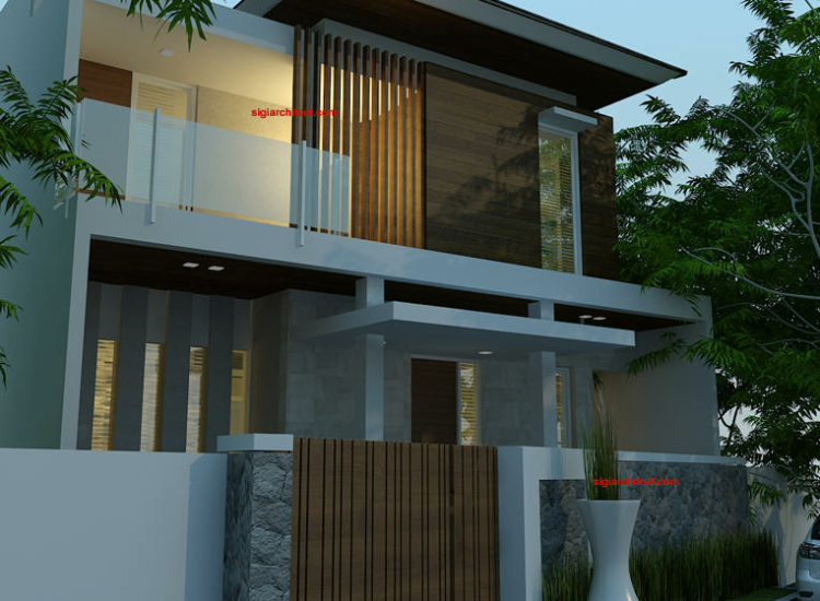 Desain Villa 200 M2 & Kolam Renang, Fasad Minimalis Tropis