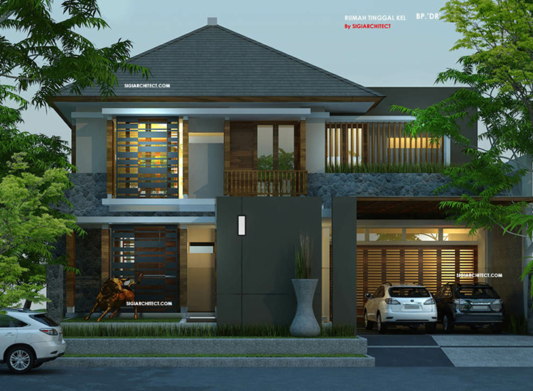 Desain Rumah Pojok Tropis 2 Lantai & Kolam Renang, Type 600 M2