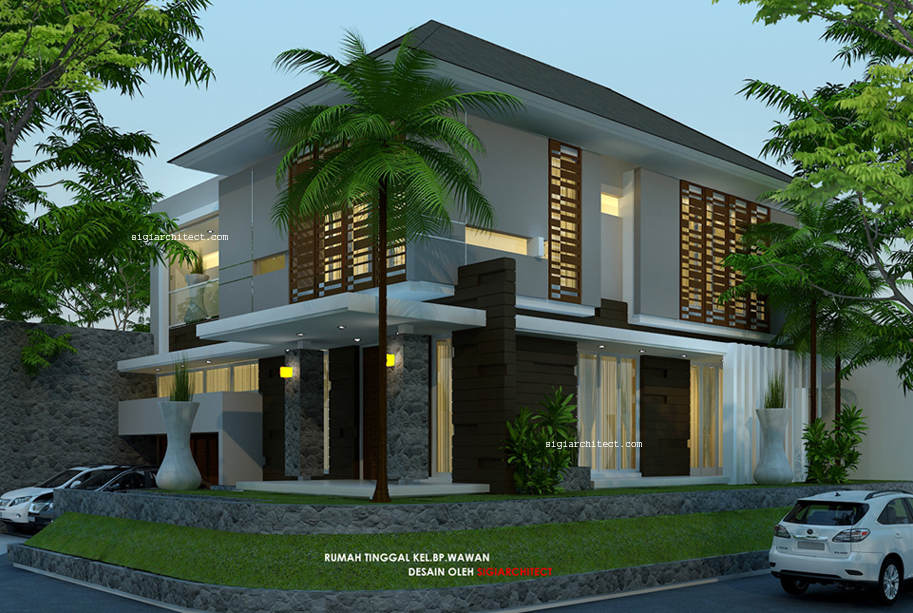  Desain  Rumah  Pojok Semy Basement Modern Tropis 2  lantai 