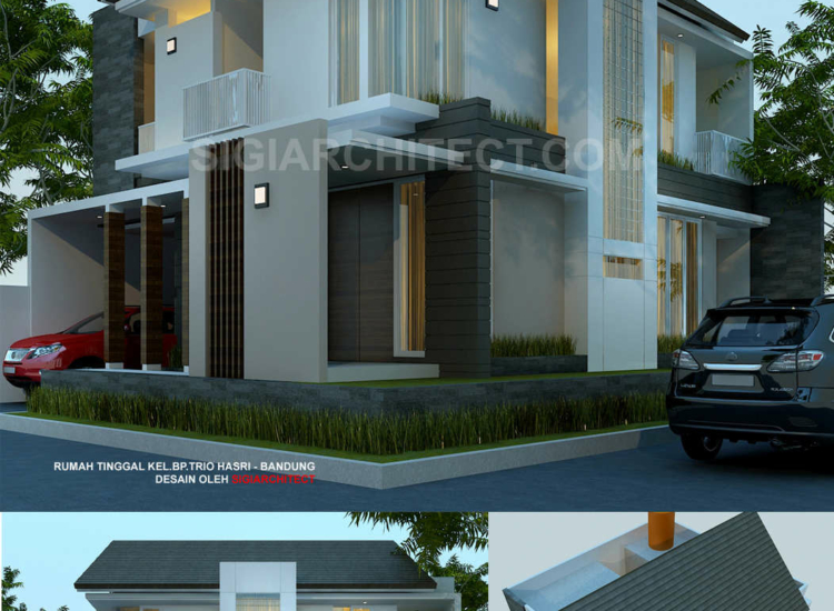 Desain Rumah Tumbuh 2 Lantai Kavling hook/ pojok, Fasad Tropis Minimalis
