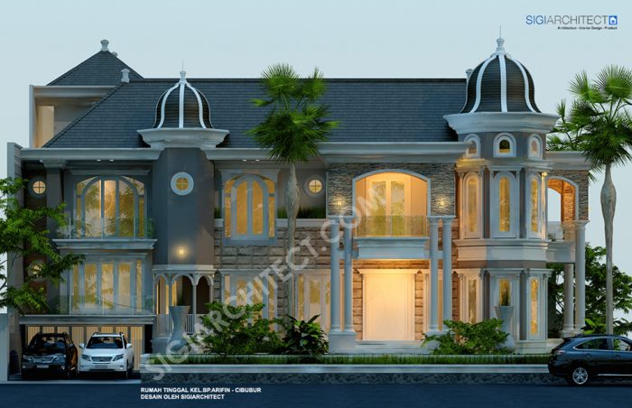 Rumah Klasik Modern 3 Lantai Kavling Hook_Tampak Depan