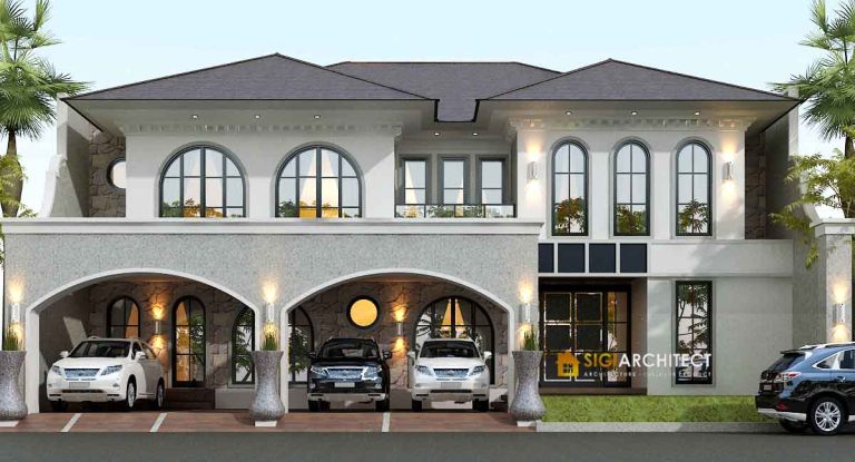 Model rumah kos mediteran klasik 2 lantai